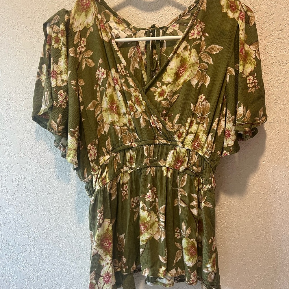 Maurices Green Flutter Sleeve Wrap Blouse